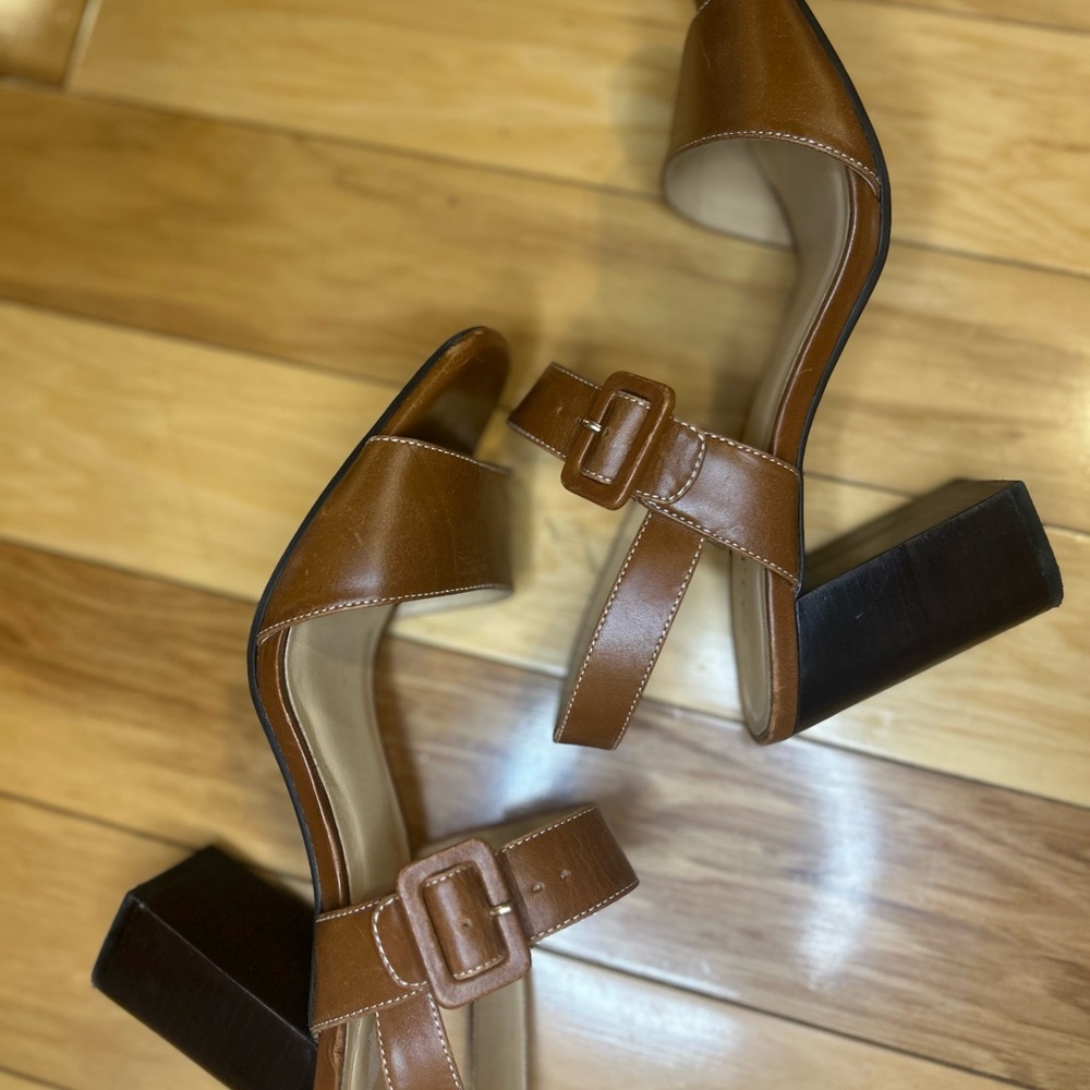 Talbots Brown Leather Block Heel Leather Sandals - Picture 9 of 12